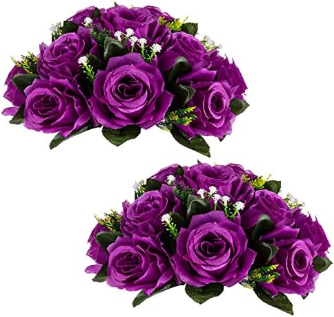 Blosmon Flower Balls Wedding Centerpieces 2 Pcs Artificial Roses with Base