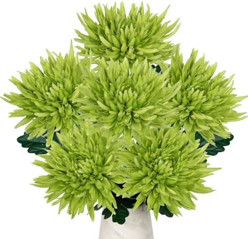Hollyone 6Pcs Green Artificial Mums Flowers
