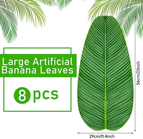 Jexine 8 Pcs Artificial Banana Leaves for Decor