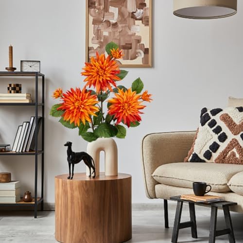 3Pcs Orange Artificial Dahlia Flowers Fall Decor