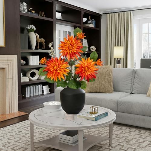 3Pcs Orange Artificial Dahlia Flowers Fall Decor