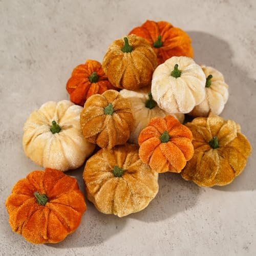 Whaline 12Pcs Velvet Pumpkin Artificial Decor 2 Sizes