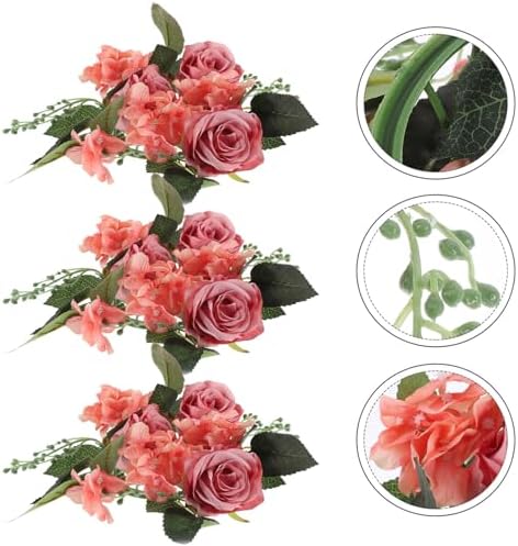 PRETYZOOM 3PCS Artificial Rose Candle Wreaths
