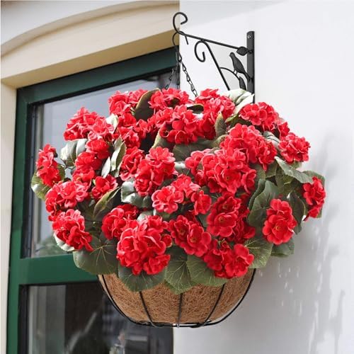 Waipfaru 8Pcs Artificial Geraniums for Outdoor Decor