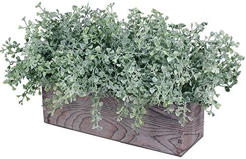 Flocked Eucalyptus Greenery in Rustic Wood Planter Box