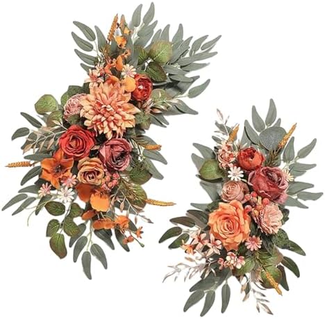 2 Pieces Orange Artificial Flowers Wedding Arch Wreath