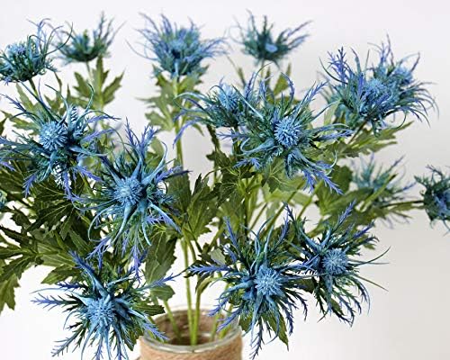 3 Branch Blue Artificial Thistle Flowers Bouquet