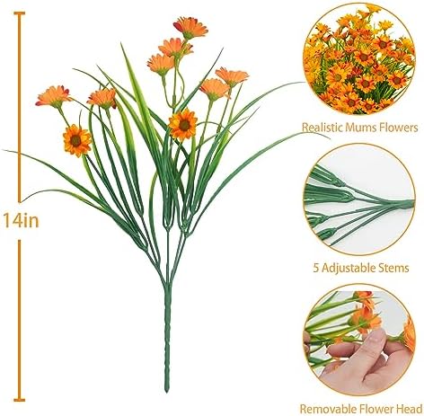 12 Bundles Artificial Fall Flowers Orange Daisy Mums