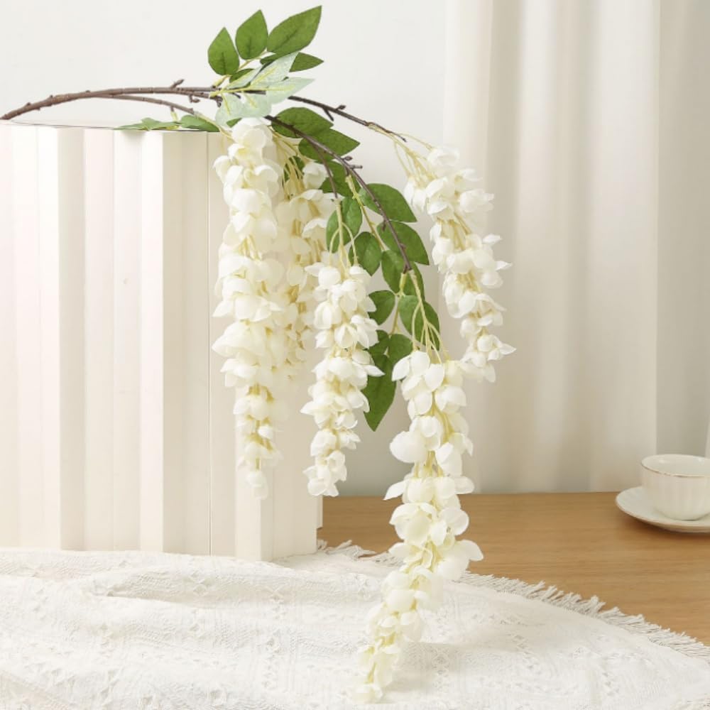 47 Inch Silk Amber Wisteria Artificial Flowers 2 Branches