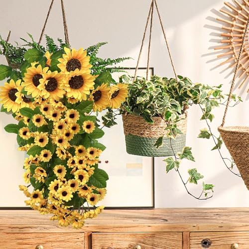 Daily Treasures 2PCS Artificial Hanging Yellow Sunflowers