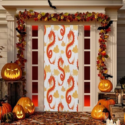 Susiyo Red Chinese Dragon Halloween Door Cover