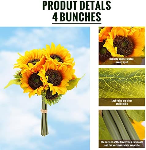 36 Pcs Silk Sunflowers with Stems Artificial Bouquet