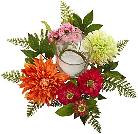 Nearly Natural 17in Mixed Floral Candelabrum with Clear Stand