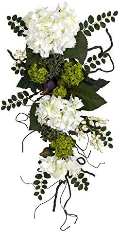 Nearly Natural 28in Hydrangea Teardrop White
