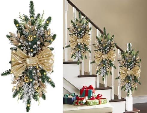 IPOPU Light Up Christmas Swag Wreath Gold