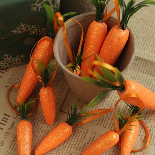 12Pcs Premium Foam Glitter Carrots for Easter Decoration