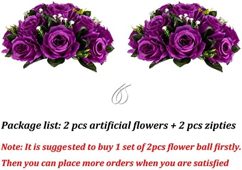 Blosmon Flower Balls Wedding Centerpieces 2 Pcs Artificial Roses with Base