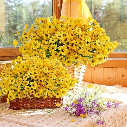 Uieke 72 Bundle UV Resistant Yellow Artificial Flowers for Outdoor Use