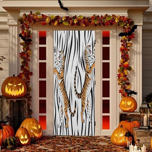 Susiyo Aggressive Tigers Halloween Door Cover Stretch Fabric 32x79 In