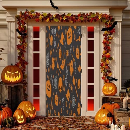 Susiyo Halloween Skull Pumpkin Door Cover 35x79 Inch