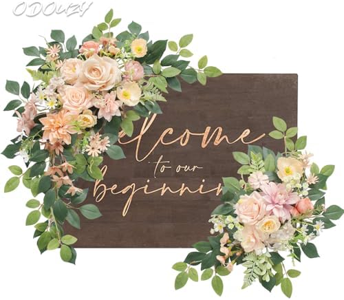 Pack of 2 Wedding Arch with Artificial Flowers and Welcome Sign