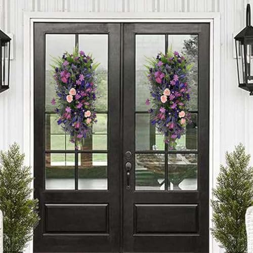 HELLORSO Artificial Purple Lavender Teardrop Door Decor