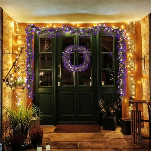 RECUTMS Lighted Eucalyptus Garland with Hooks and LED Lights