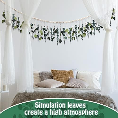 Eucalyptus Wall Decor with LED Lights and Wooden Beads