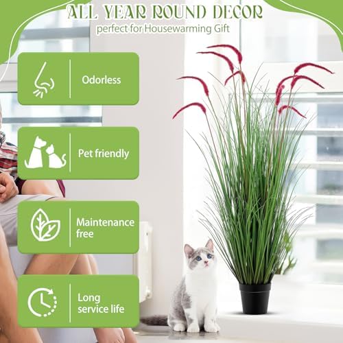 Jexine 2 Piece Artificial Grass Plant Set for Outdoor Use