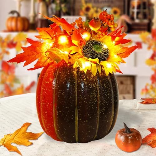 MorTime 11 Inch Lighted Pumpkin Decor