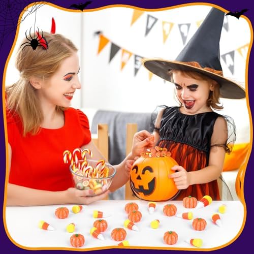 Halloween Resin Charms 80Pcs Mini Pumpkin Candy Corn Decor