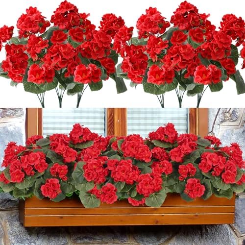Waipfaru 8Pcs Artificial Geraniums for Outdoor Decor