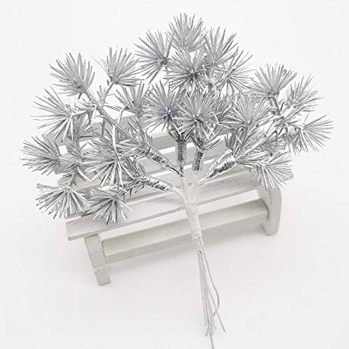 Silver Artificial Pine Tree Branch Flowers 6PCS