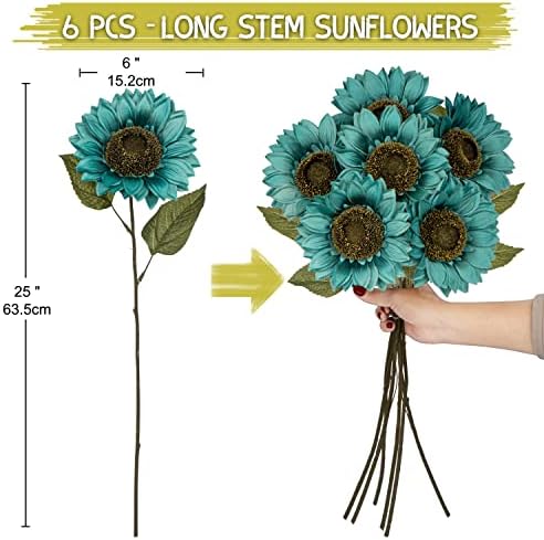 Hollyone Large Silk Sunflowers Artificial Flowers 6PCS 26 Long Stem Bouquet