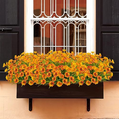 12 Bundles Artificial Fall Flowers Orange Daisy Mums