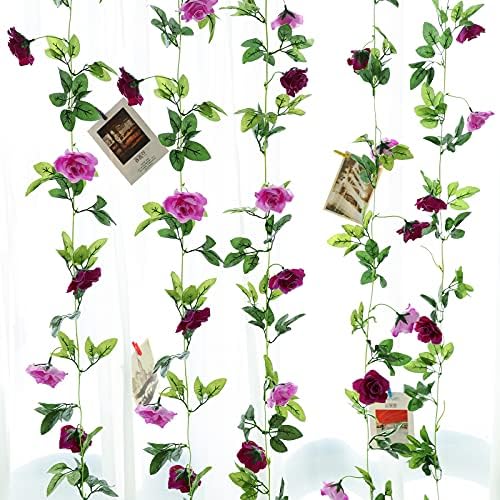 Floweroyal Artificial Flower Garland 2 Pack Fuchsia Rose Ivy