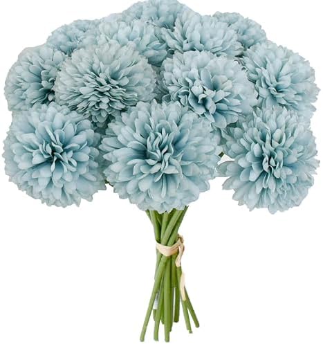 Mandys Blue Artificial Chrysanthemum 12 Stems for Wedding Centerpieces