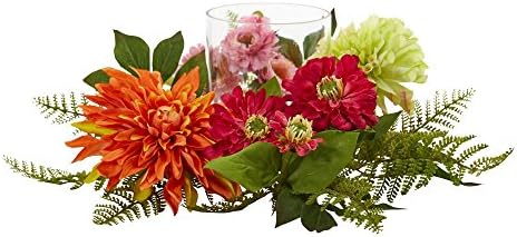 Nearly Natural 17in Mixed Floral Candelabrum with Clear Stand