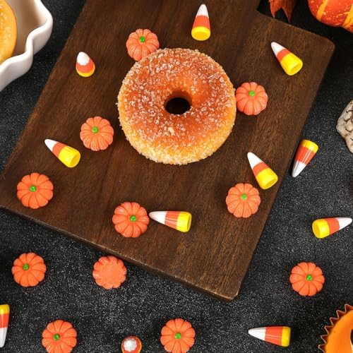 Halloween Resin Charms 80Pcs Mini Pumpkin Candy Corn Decor