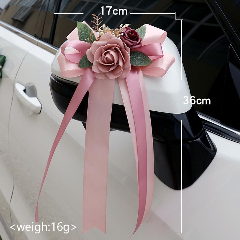 2 Packs Pink Artificial Flowers for Wedding Car Mirror