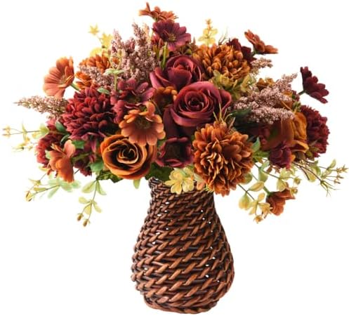 INQCMY Artificial Flowers with Vase for Decor