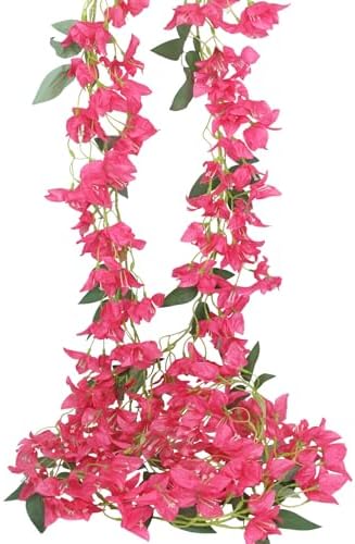 2Pcs Artificial Bougainvillea Hanging Flowers for Outdoor Decor