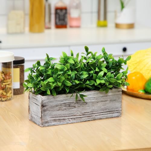 Lyrow 2 Pack Artificial Eucalyptus Plants in Wooden Pots