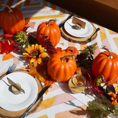 Winlyn 4 Pcs Artificial Orange Pumpkins Fall Decor