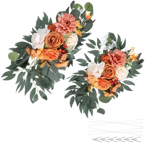 PATIKIL Artificial Rose Wedding Arch Flowers with Leaves Orange