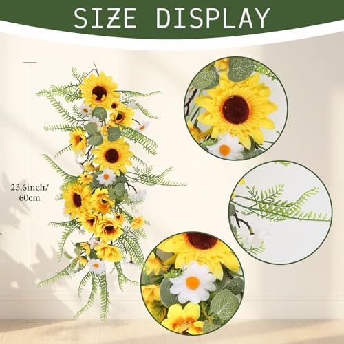 2PCS Artificial Sunflower Swags for Front Door