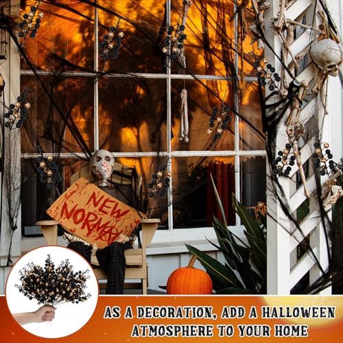 48 Pcs Halloween Glitter Berry Stem Decor