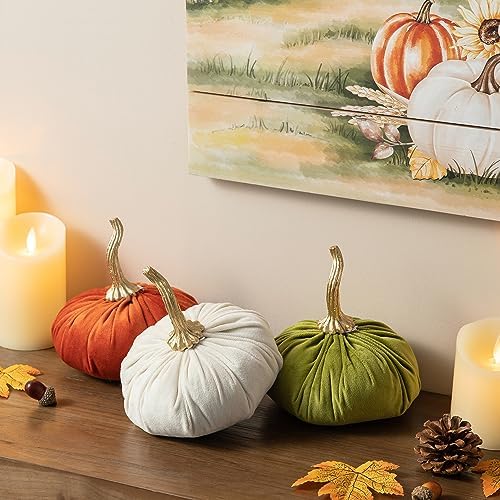 Glitzhome 3 Pack Velvet Pumpkins for Fall Decor