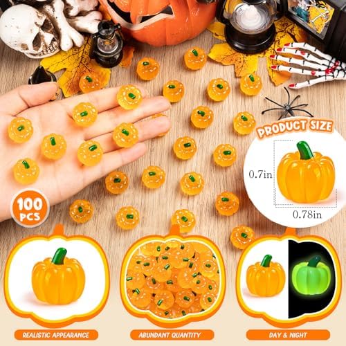 50PCS Glow in the Dark Mini Resin Pumpkins Halloween Decor
