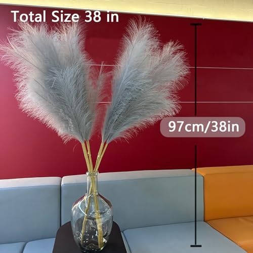 38 Inch 10 Stems Faux Pampas Grass - Grey